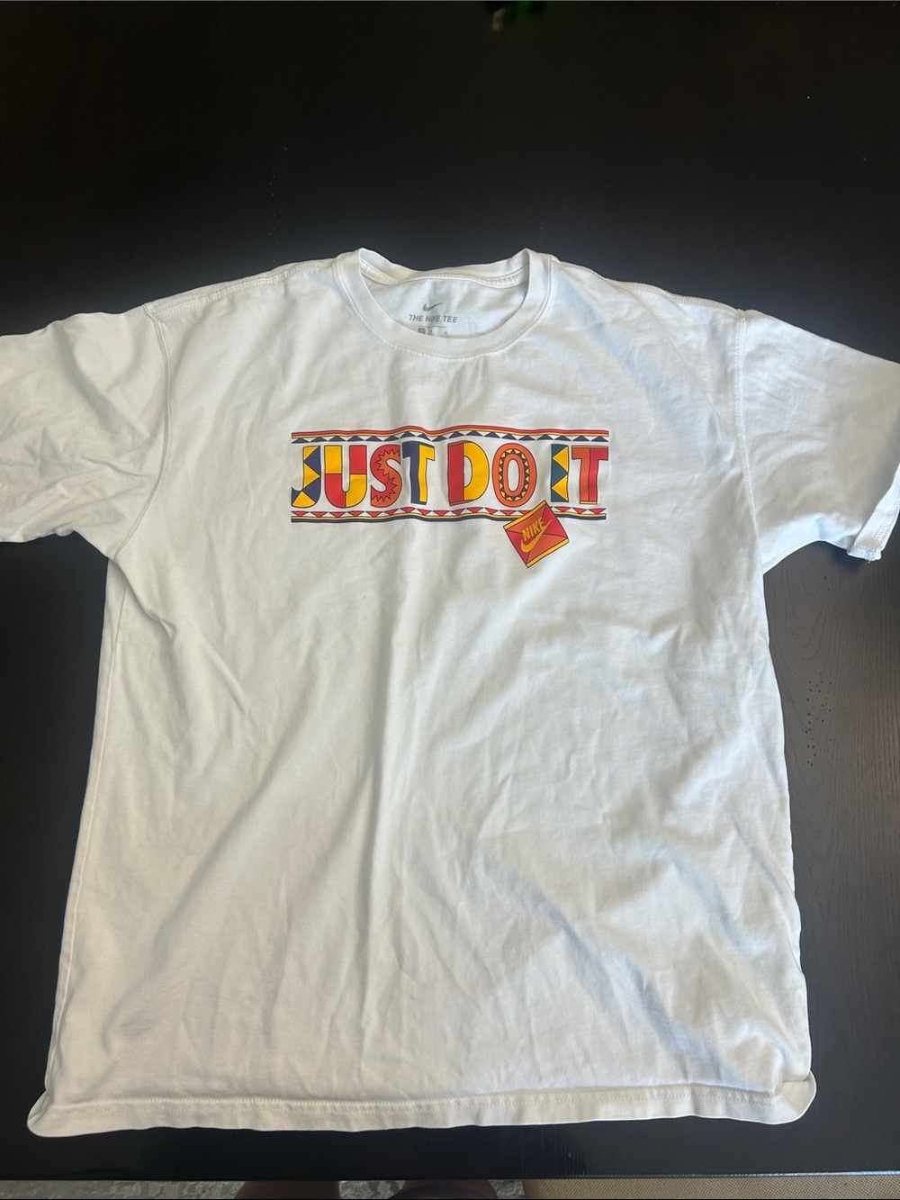 Nike White Tee with Multicolor 'Just Do It' Graphic